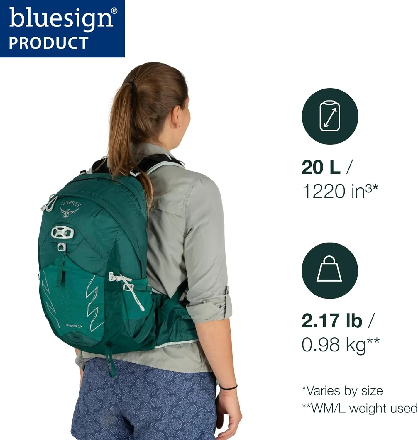 Osprey Tempest 20L Women's Hiking Backpack with Hipbelt, Jasper Green, WM/L