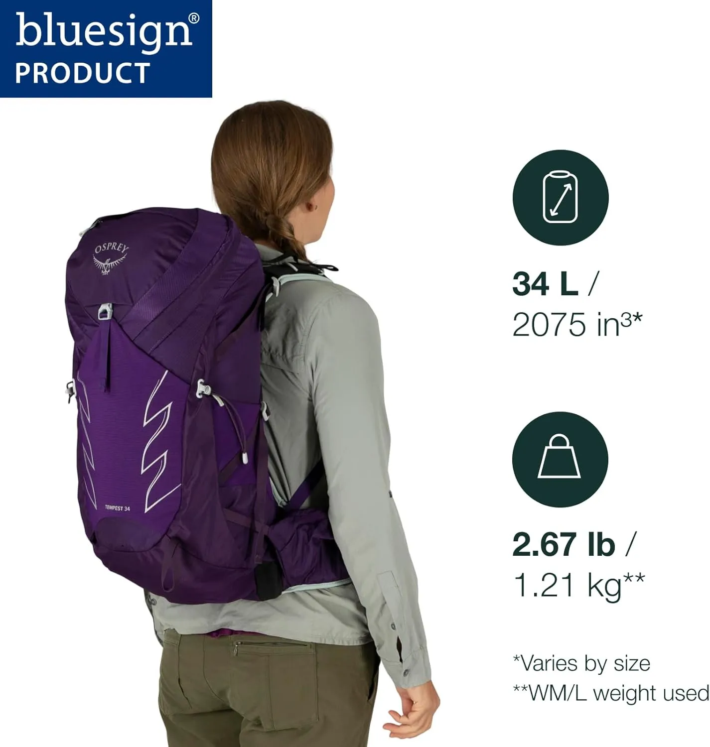 Osprey Tempest 34L Women's Hiking Backpack with Hipbelt, Stealth Black, WM/L