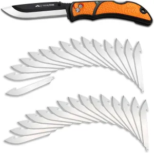 OUTDOOR EDGE 3.5" RazorLite EDC Knife. Pocket Knife with Replaceable Blades and Clip. Perfect For Hunting & Skinning Deer. Blaze Orange with 30 Blades.