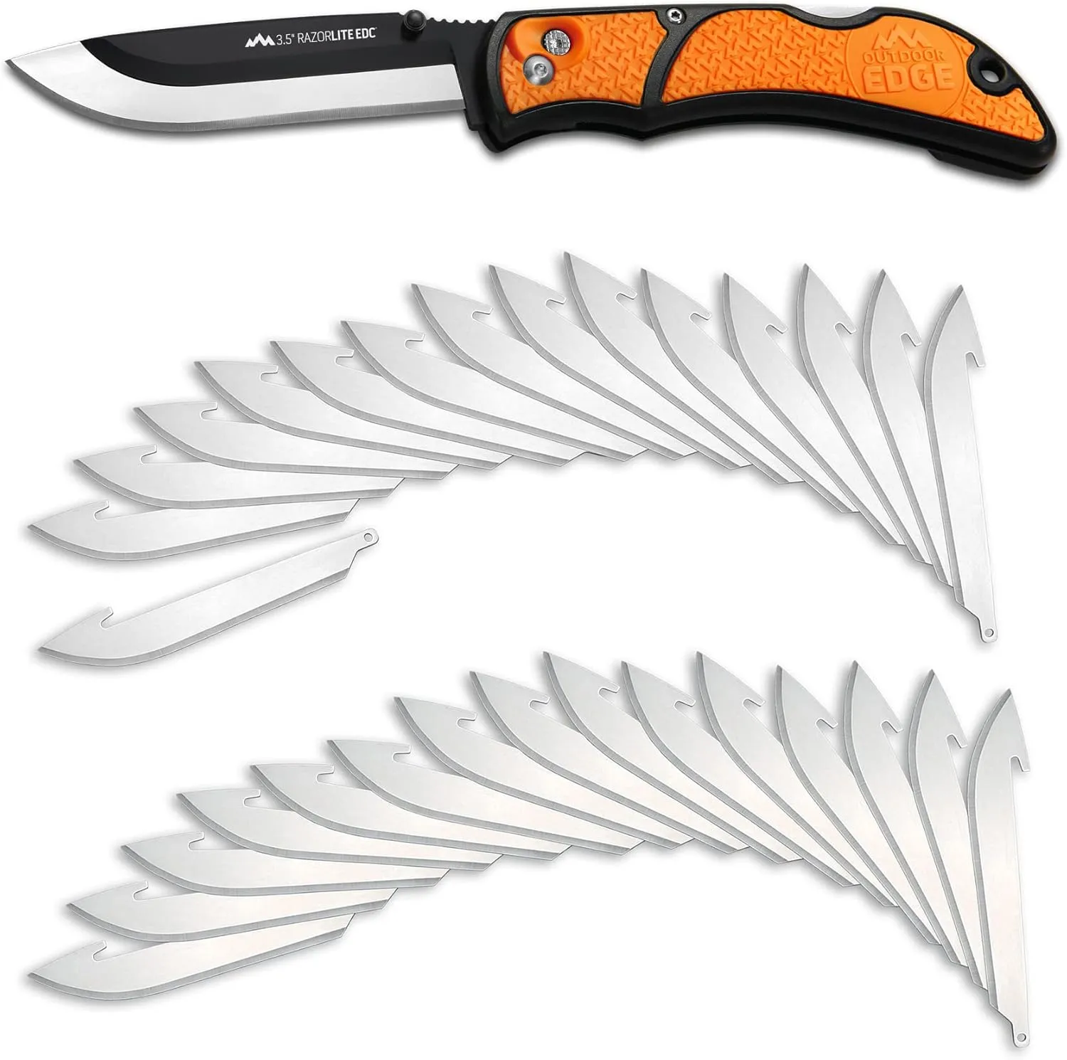 OUTDOOR EDGE 3.5" RazorLite EDC Knife. Pocket Knife with Replaceable Blades and Clip. Perfect For Hunting & Skinning Deer. Blaze Orange with 30 Blades.
