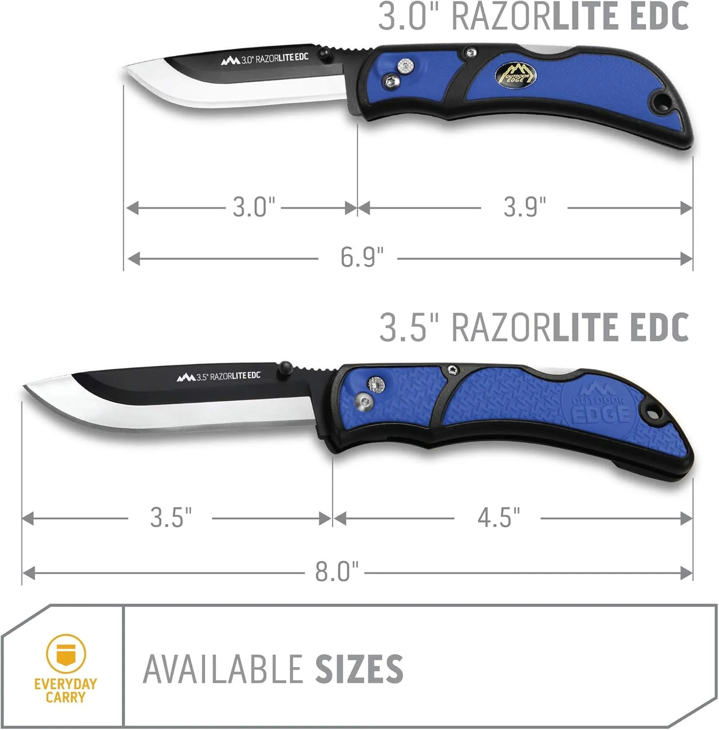 OUTDOOR EDGE 3.5" RazorLite EDC Knife. Pocket Knife with Replaceable Blades and Clip. Perfect For Hunting & Skinning Deer. Blue with 6 Blades
