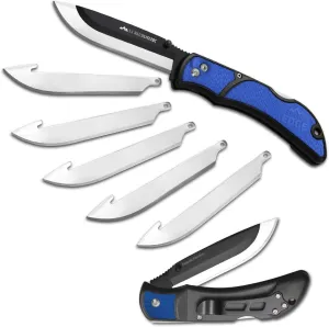 OUTDOOR EDGE 3.5" RazorLite EDC Knife. Pocket Knife with Replaceable Blades and Clip. Perfect For Hunting & Skinning Deer. Blue with 6 Blades