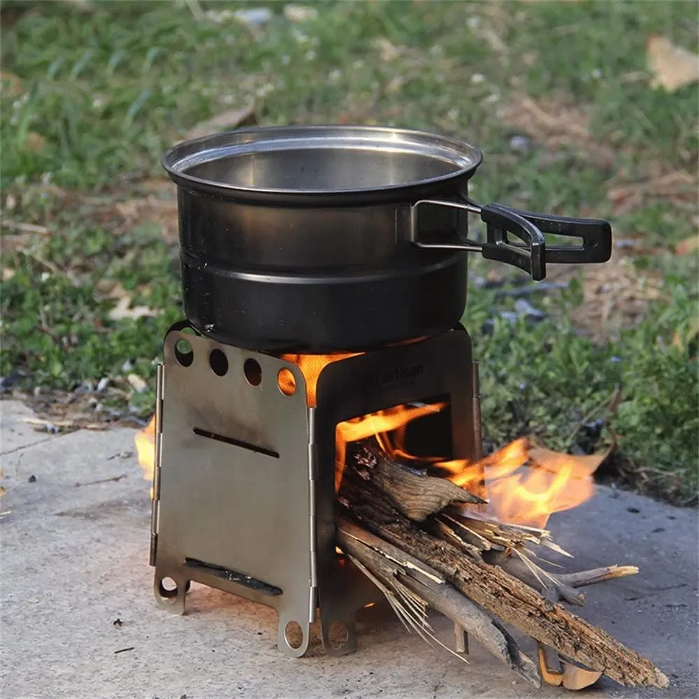 Outdoor Portable Camping Hiking Stainless Steel Card Wood Stove Wild Backpack Chain Stove