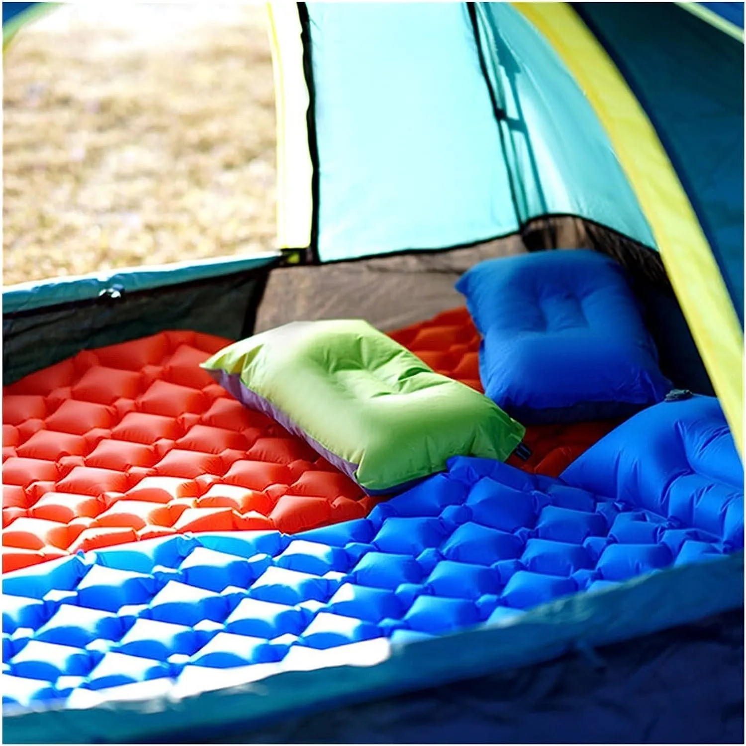 Outdoor Sleeping Pad Camping Inflatable Air Mattress Travel Mat Folding Bed Air Cushion Pillows Hiking Trekking (Color : B)