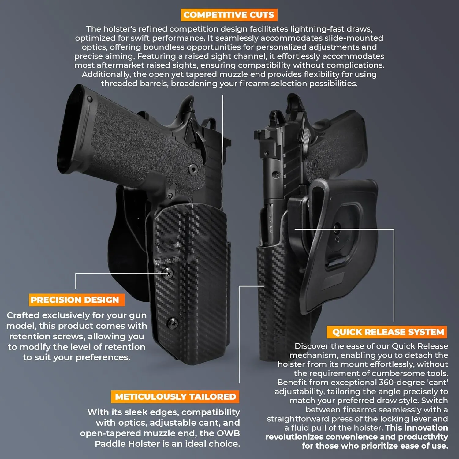 OWB Quick Detach Paddle - Outside The Waistband Holster - fits Bul Armory Axe FS Tomahawk