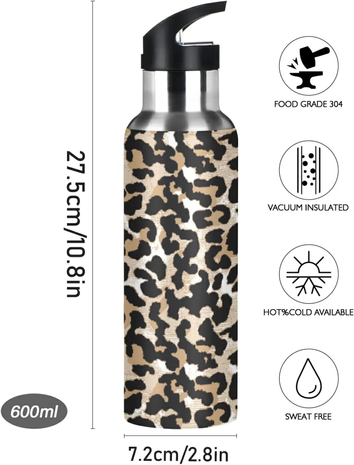 Oyihfvs Sports Stainless Steel Water Bottle 20 Oz, with Straw Lid Vacuum Insulated Leakproof Thermo Flask, Great for Fitness Outdoor