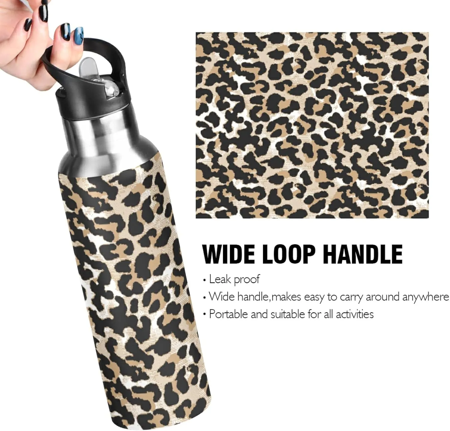 Oyihfvs Sports Stainless Steel Water Bottle 20 Oz, with Straw Lid Vacuum Insulated Leakproof Thermo Flask, Great for Fitness Outdoor