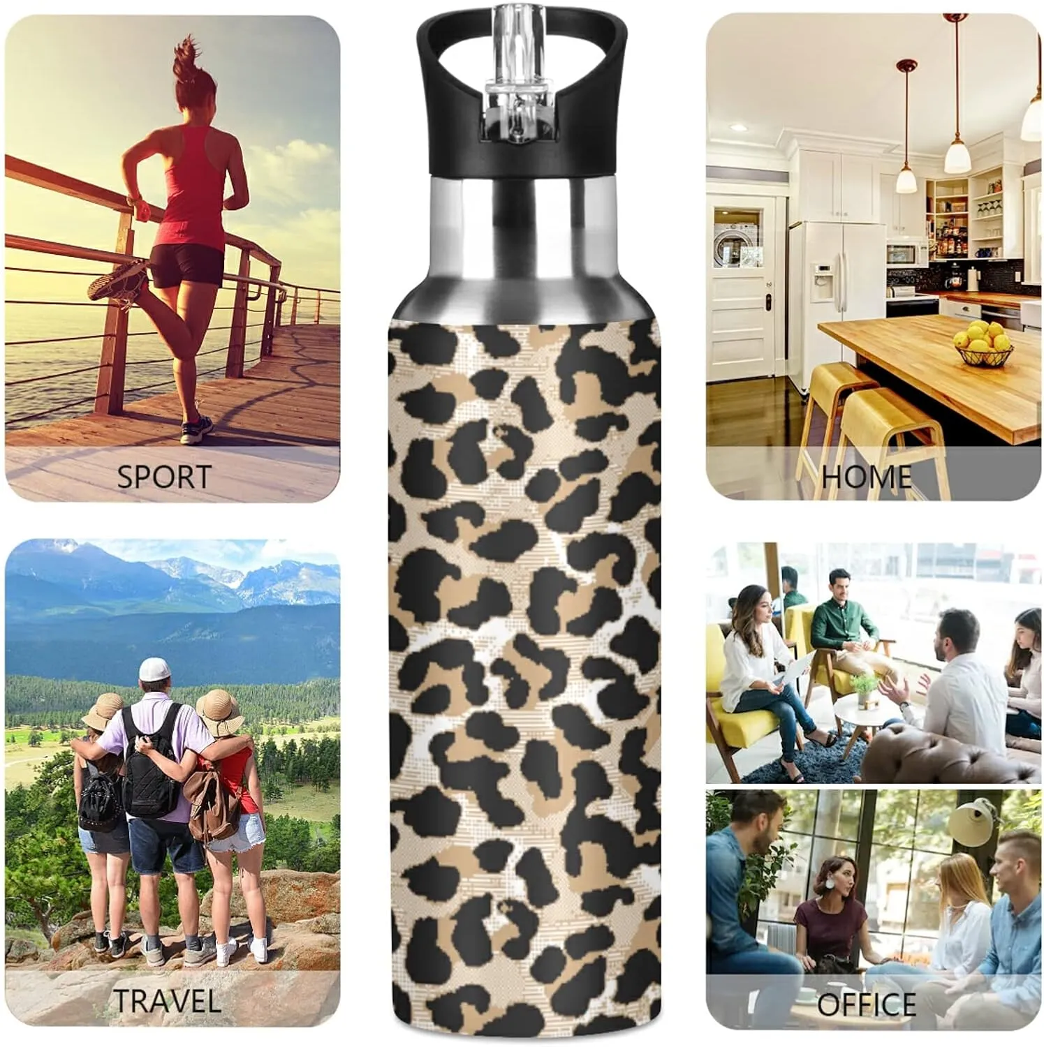 Oyihfvs Sports Stainless Steel Water Bottle 20 Oz, with Straw Lid Vacuum Insulated Leakproof Thermo Flask, Great for Fitness Outdoor