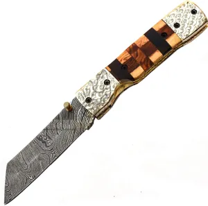 PAL 2000 KNIVES Handmade Damascus Steel 8 Inches Folding Pocket Knife 9606