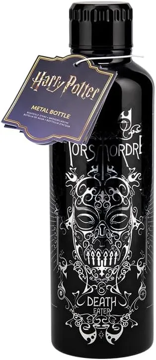 Paladone Harry Potter Death Eater Metal Water Bottle, Officially Licensed 500ml Stainless Steel Insulated Flask Reusable, Dark Arts Design with Bellatrix Lestrange Mask for School, Sports, Work
