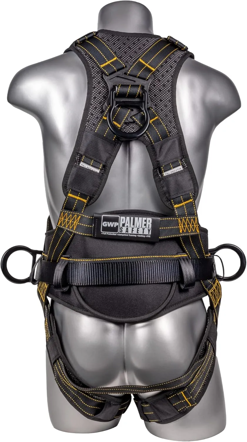 Palmer Safety Fall Protection Construction Safety Harness - QCB Chest and Legs - Aluminum D-Rings - Oil and Dust Resistant