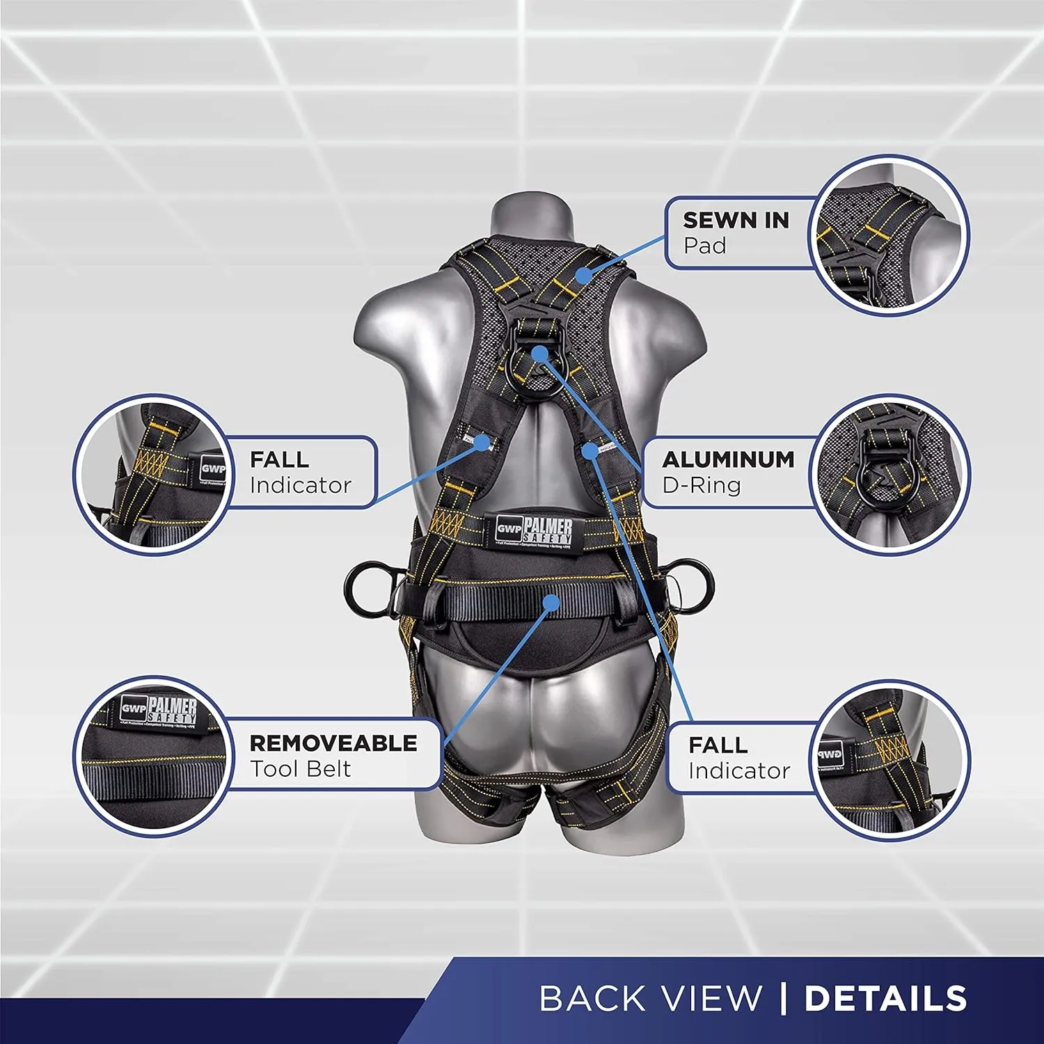 Palmer Safety Fall Protection Construction Safety Harness - QCB Chest and Legs - Aluminum D-Rings - Oil and Dust Resistant