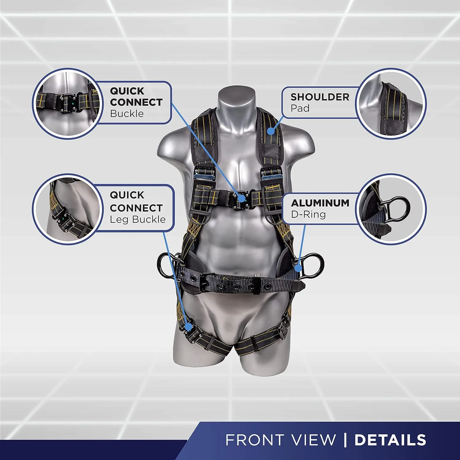Palmer Safety Fall Protection Construction Safety Harness - QCB Chest and Legs - Aluminum D-Rings - Oil and Dust Resistant