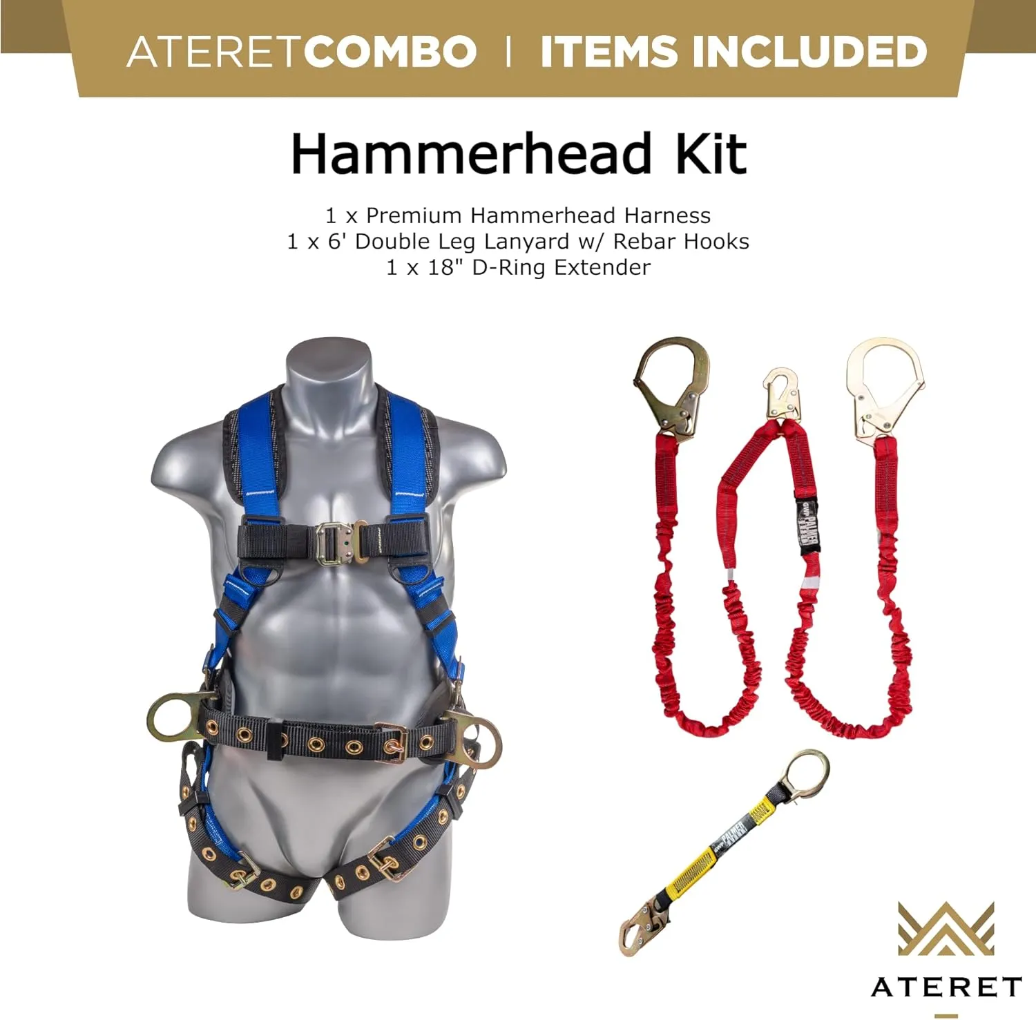 Palmer Safety Fall Protection Safety Harness Hammerhead Series Safety Kit I Premium Harness   Lanyard   D-Ring Extender Kit