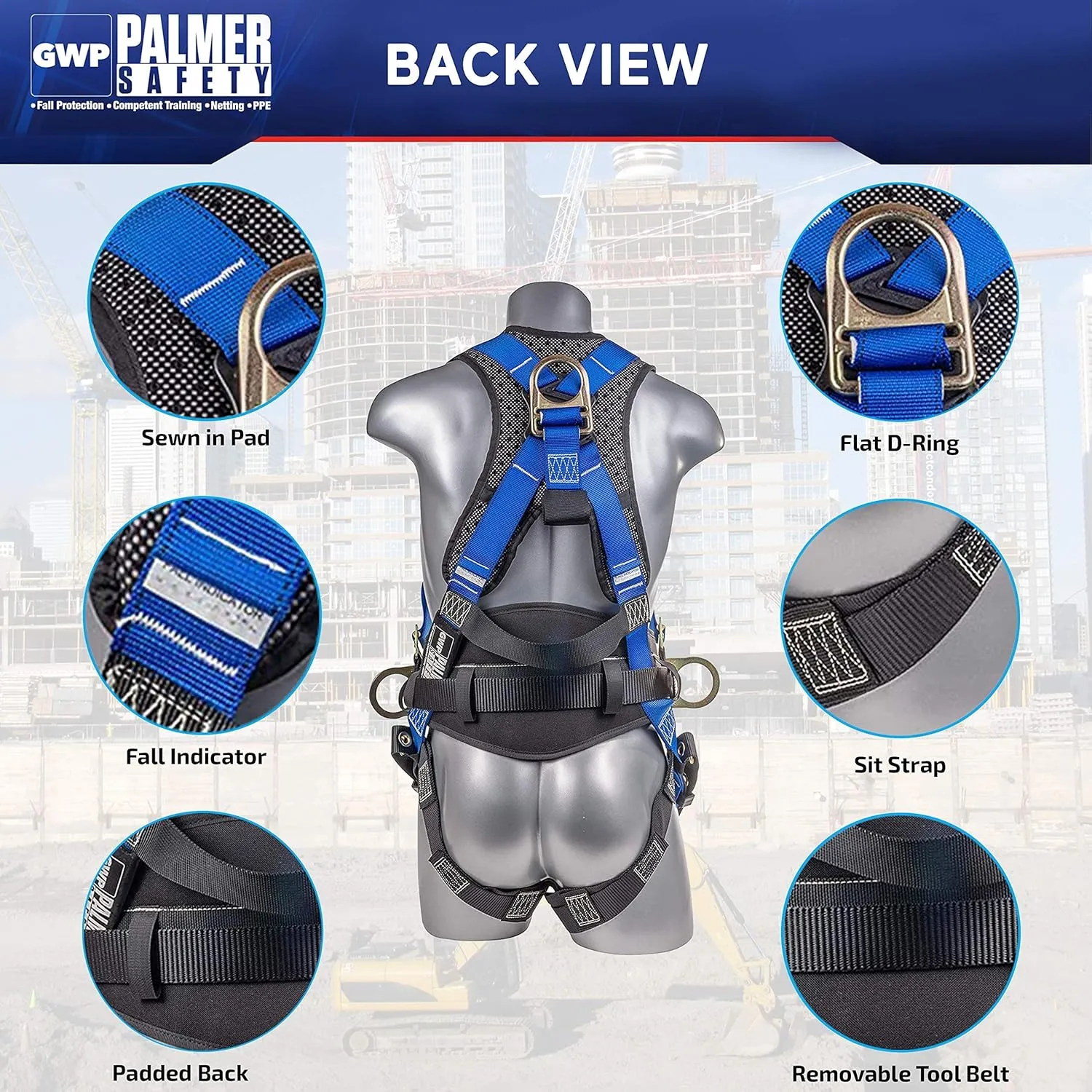 Palmer Safety Fall Protection Safety Harness Hammerhead Series Safety Kit I Premium Harness   Lanyard   D-Ring Extender Kit