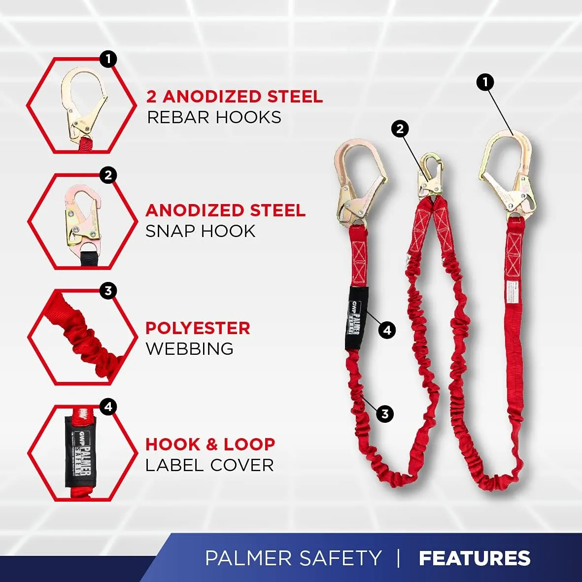 Palmer Safety Fall Protection Safety Harness Hammerhead Series Safety Kit I Premium Harness   Lanyard   D-Ring Extender Kit