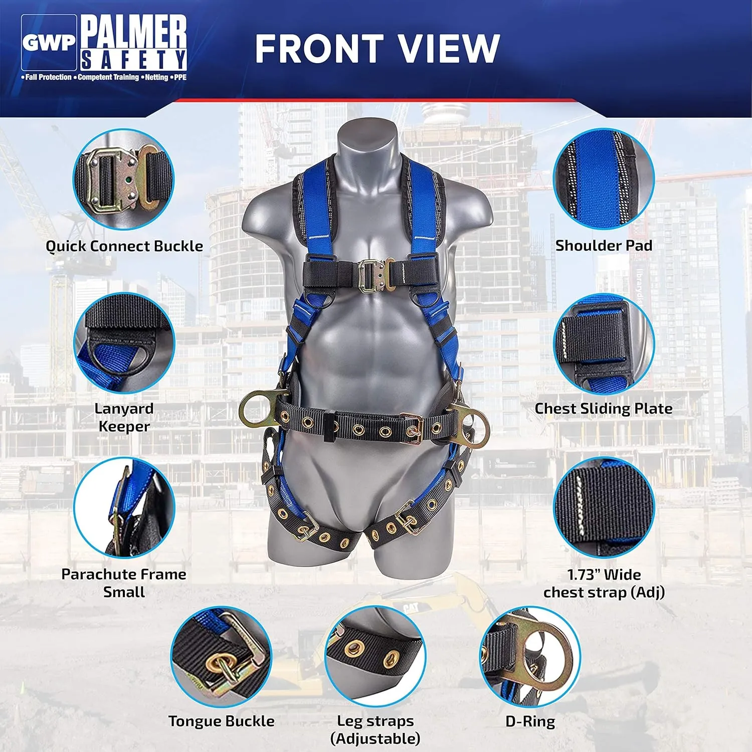 Palmer Safety Fall Protection Safety Harness Hammerhead Series Safety Kit I Premium Harness   Lanyard   D-Ring Extender Kit