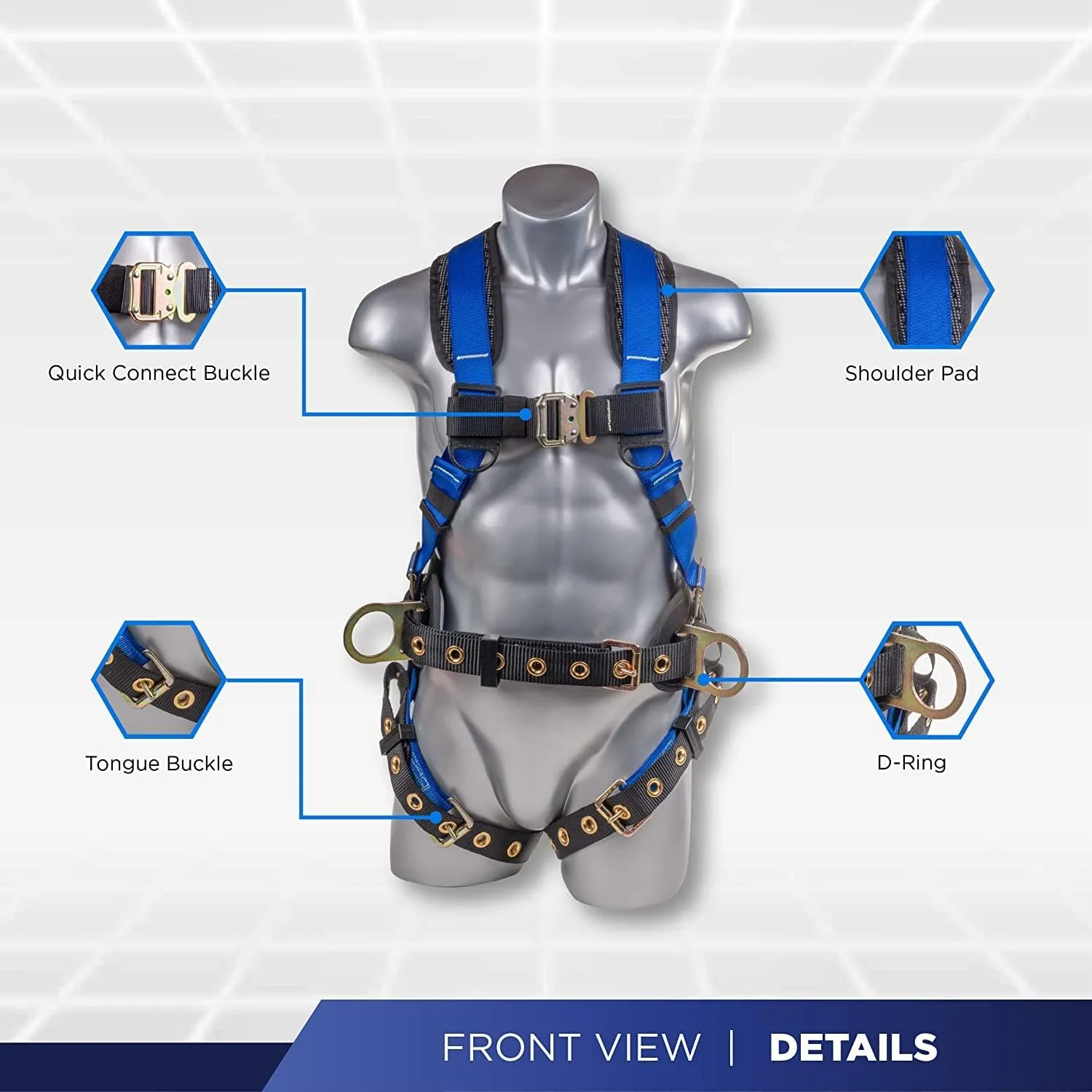 Palmer Safety Fall Protection Safety Harness Hammerhead Series Safety Kit I Premium Harness   Lanyard   D-Ring Extender Kit