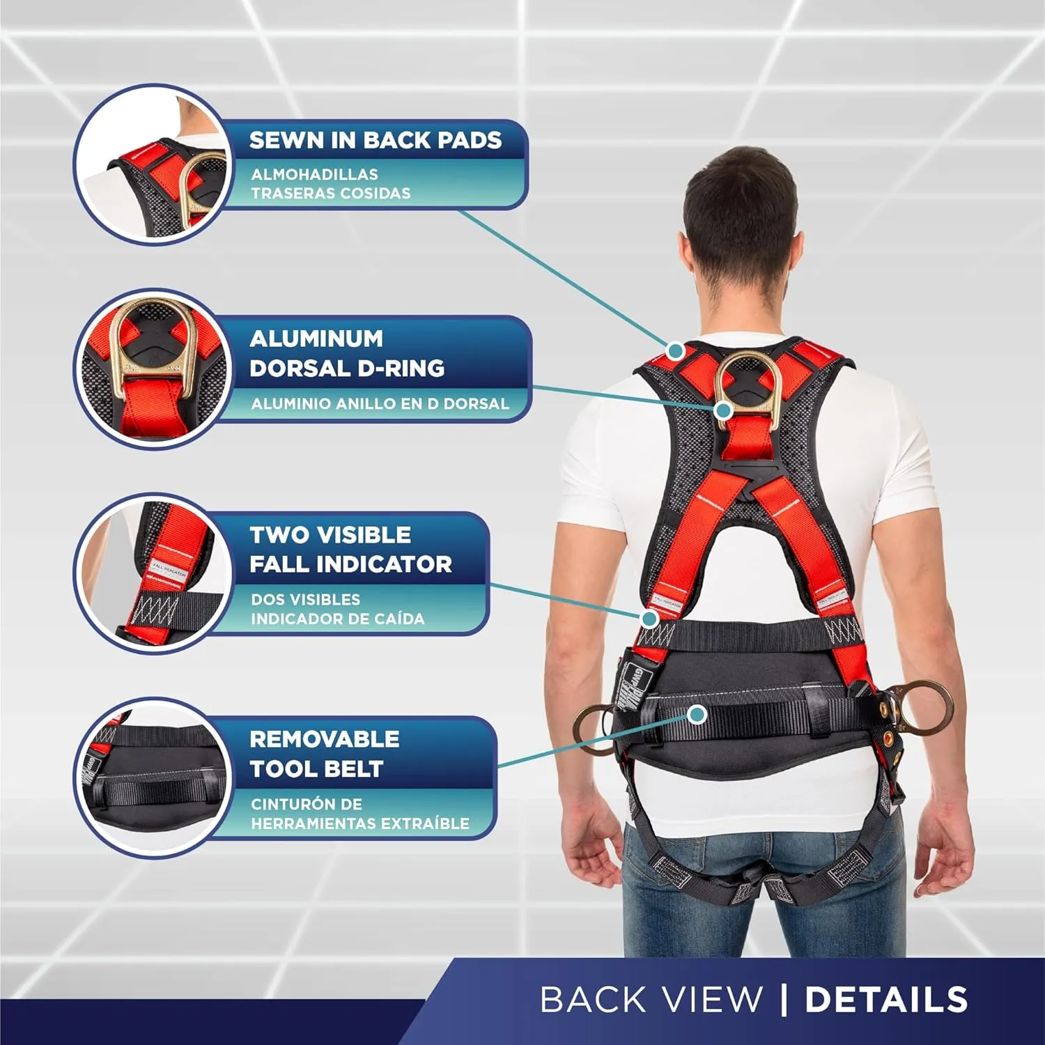 Palmer Safety Hammerhead 5pt Safety Harness Back Padded, QCB Chest, Tongue Buckel Legs Straps, Back & Side D-Rings