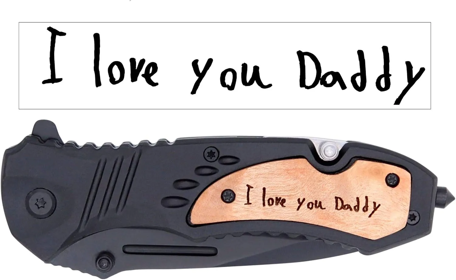 Palmetto Wood Shop Custom Engraved Pocket Knife, Upload Your Own Handwriting To Be Engraved, Wood Handle Pocket Knife TF606WS
