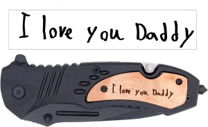 Palmetto Wood Shop Custom Engraved Pocket Knife, Upload Your Own Handwriting To Be Engraved, Wood Handle Pocket Knife TF606WS
