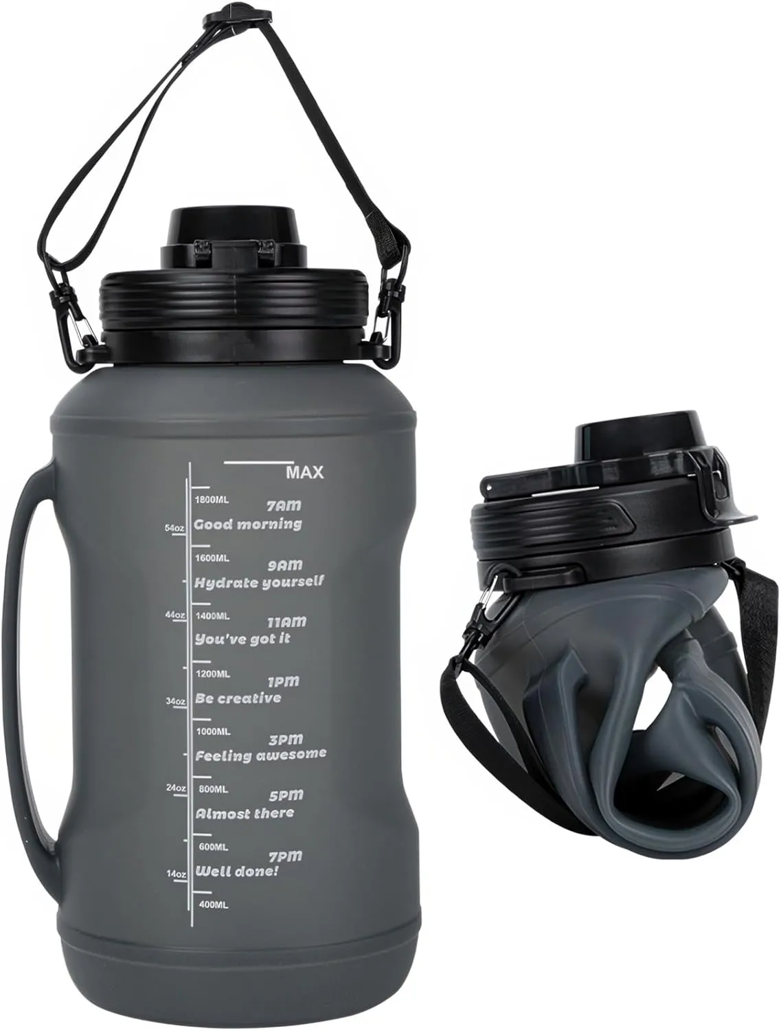 PARDUS 2L Large Capacity Water Bottle for Fitness, Portable Collapsible Cup, Ideal for Outdoor Sports and Travel (Black