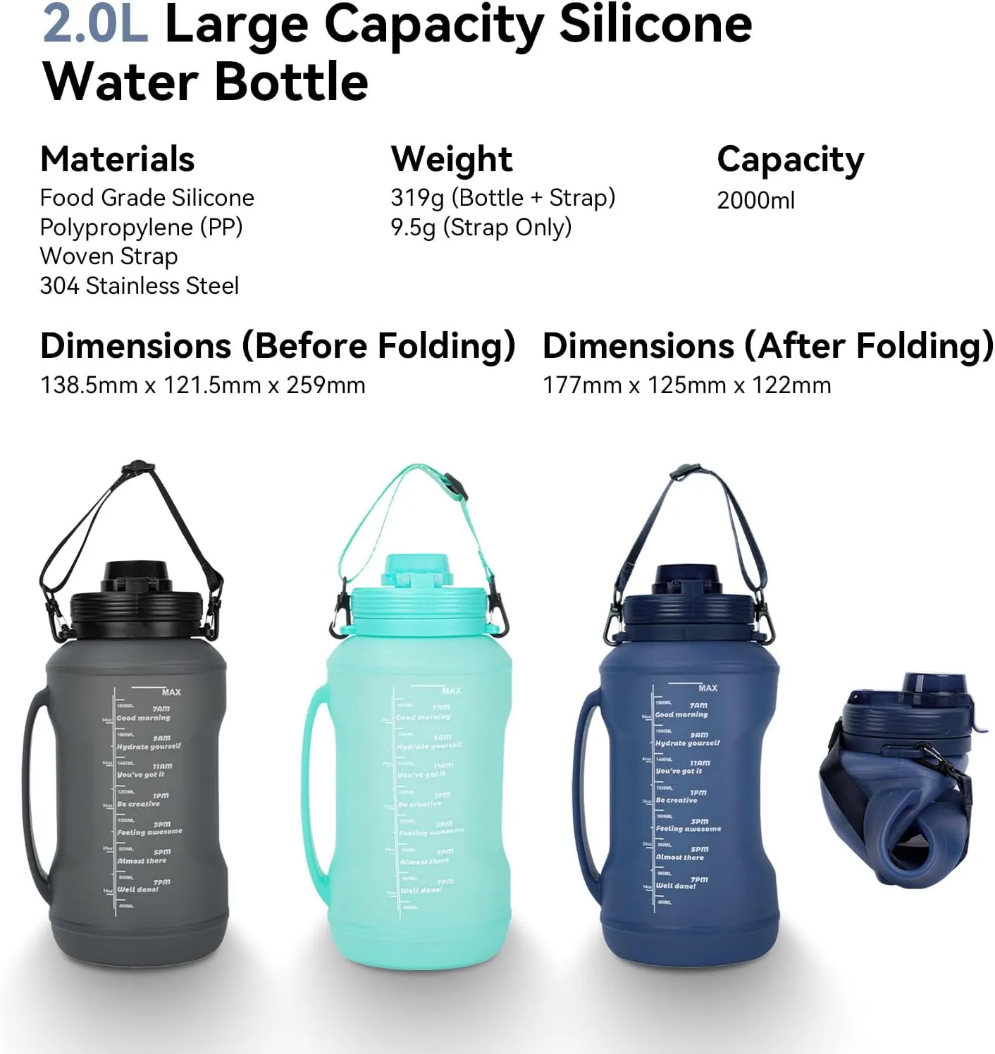 PARDUS 2L Large Capacity Water Bottle for Fitness, Portable Collapsible Cup,Ideal for Outdoor Sports and Travel (Blue