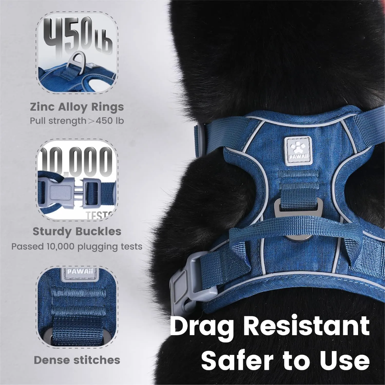 Pawaii No Pull Dog Harness with Pet ID Tag,Reflective Strips No Choke Front O Ring Breathable Mesh Adjustable Soft Padded Pet Vest with Easy Control Handle for Medium Dogs