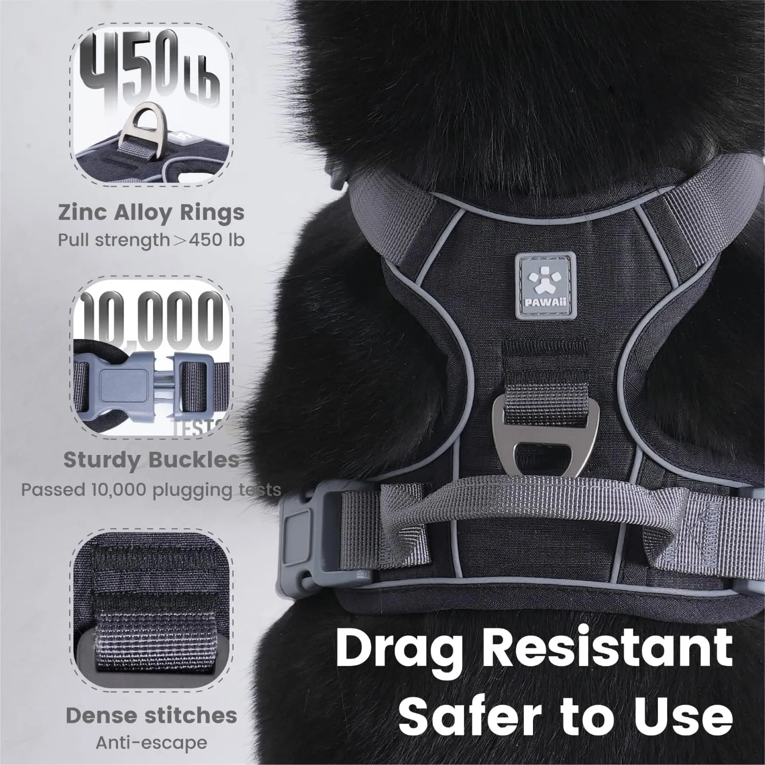 Pawaii No Pull Dog Harness with Pet ID Tag,Reflective Strips No Choke Front O Ring Breathable Mesh Adjustable Soft Padded Pet Vest with Easy Control Handle for Small Dogs