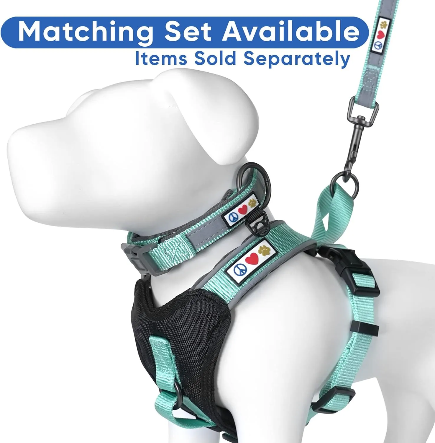 Pawtitas Reflective Dog Harness - Padded, Comfort Control for Walks or Runs - Medium Teal