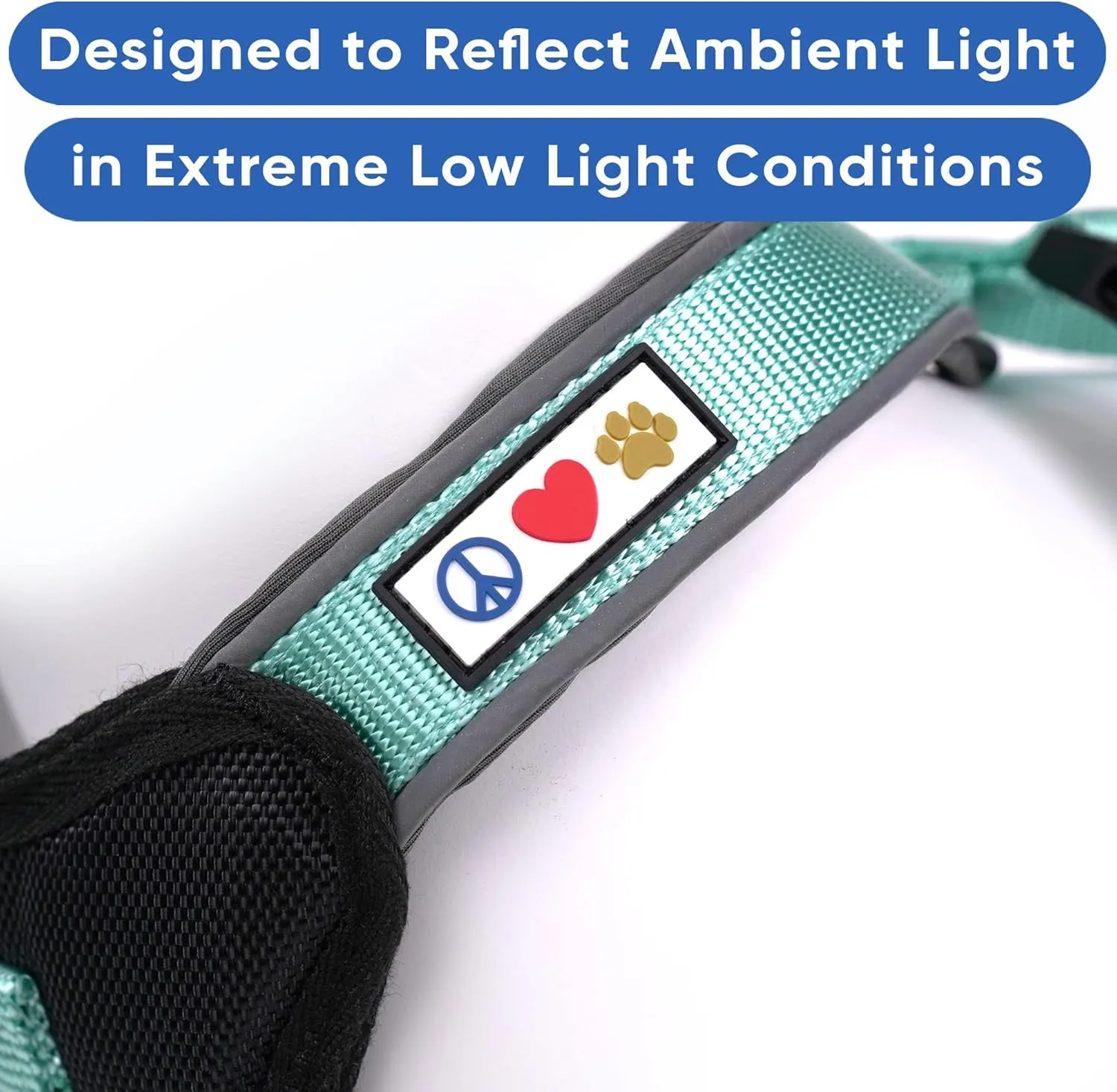 Pawtitas Reflective Dog Harness - Padded, Comfort Control for Walks or Runs - Medium Teal