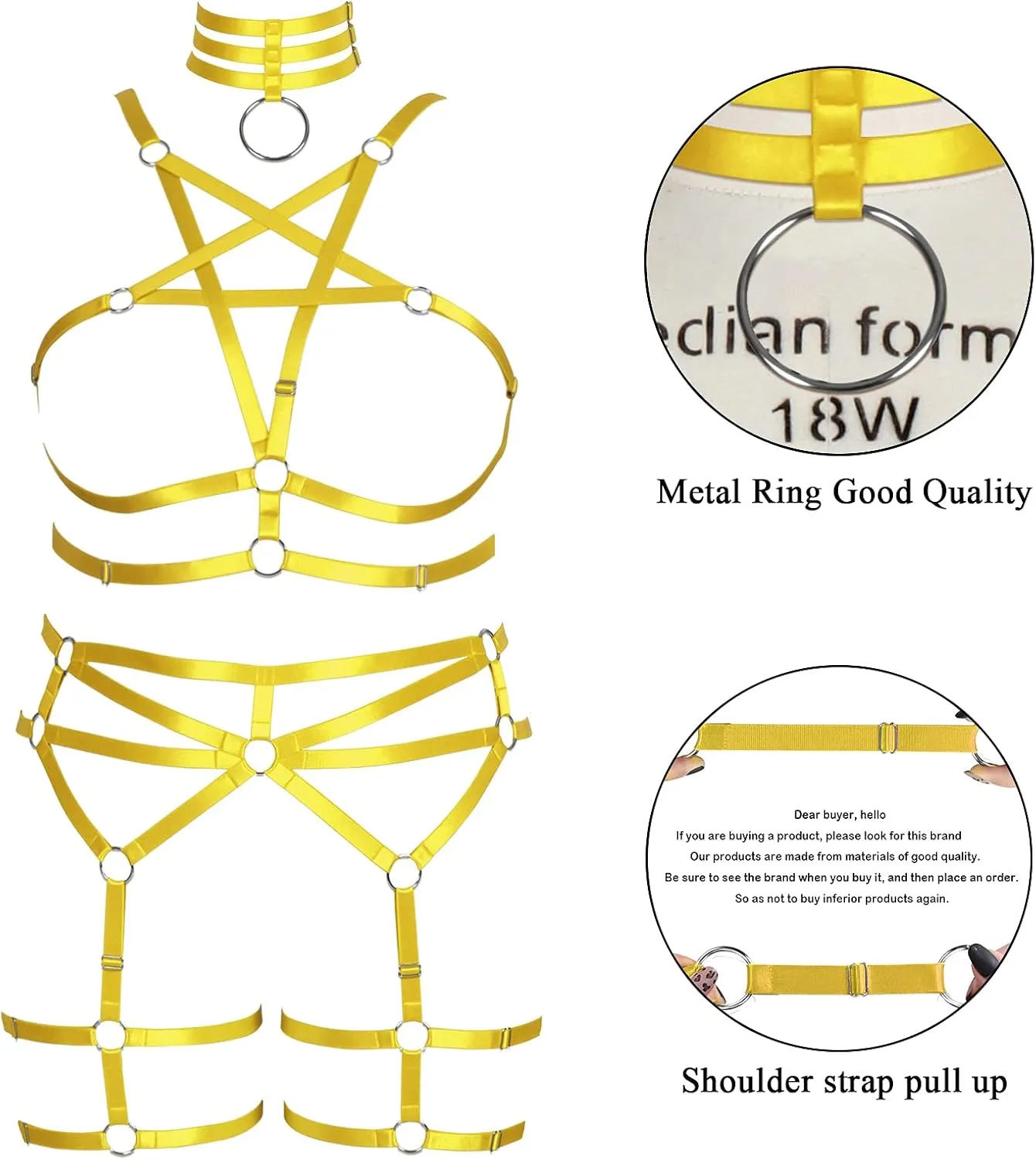 Pentagram Plus Size Women's Body Harness Punk Full Cage Bra Set Hollow Out Adjustable Gothic Dance Festival Rave