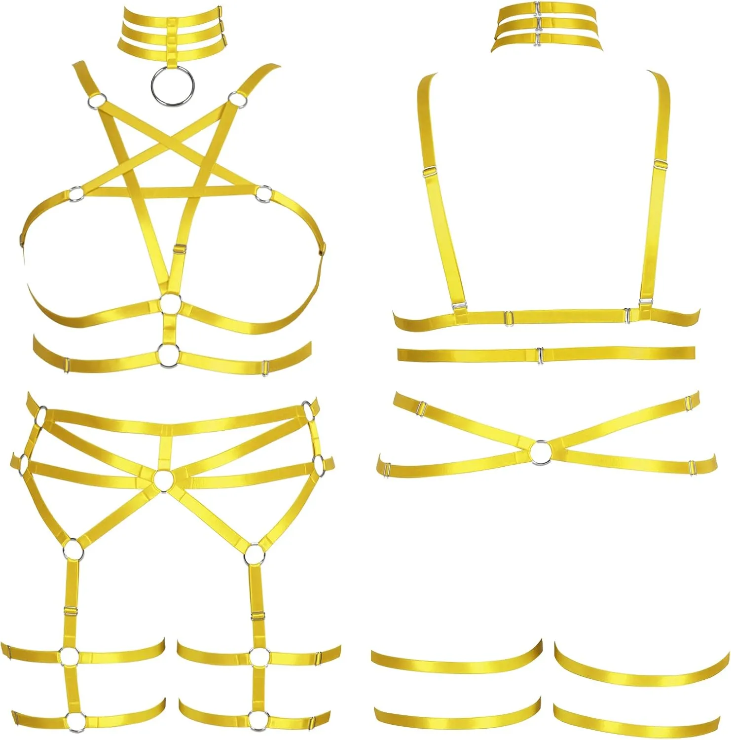 Pentagram Plus Size Women's Body Harness Punk Full Cage Bra Set Hollow Out Adjustable Gothic Dance Festival Rave