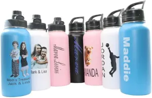 Personalized Insulated Stainless Steel Sports 18/32oz Water Bottle Custom Print Engraved Keeps Cold for 24 Hours Classic Easy To Carry Thermal Flasks Color & Design Choice (18oz W/Name & Photo)
