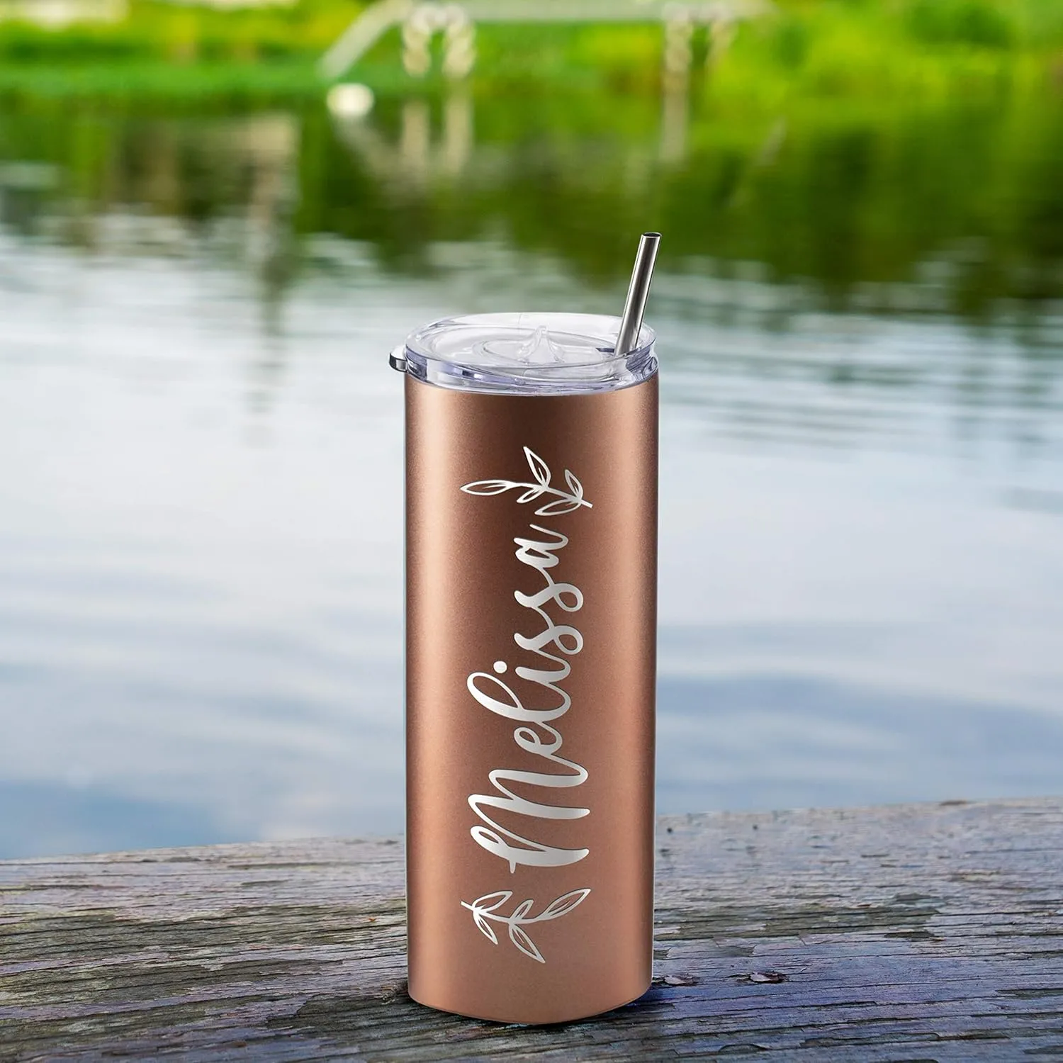 Personalized Skinny Tumblers with Lid, Gifts for Her 20 oz Black, 12 Designs | Custom Engraved Tumbler w Name - Personalized Cups - Gifts for Women, Double-Walled Stainless Steel
