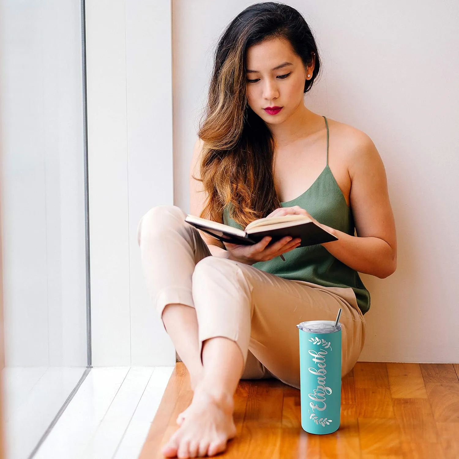 Personalized Skinny Tumblers with Lid, Gifts for Her 20 oz Black, 12 Designs | Custom Engraved Tumbler w Name - Personalized Cups - Gifts for Women, Double-Walled Stainless Steel