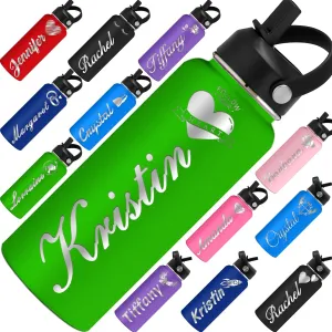 Personalized Water Bottle Custom Insulated Water Bottles with Straw Lid 32oz Customized Engraved Stainless Steel Bottles with Name Logo, Gift for School Sports Outdoor, Green