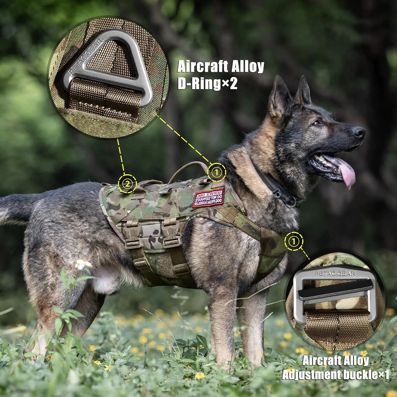 PETAC GEAR Tactical Dog Harness K9 Dog Training Vest Adjustable Padded Police Service Dog Working MOLLE Vests for Large Medium Dogs Mals GSD Lab… …