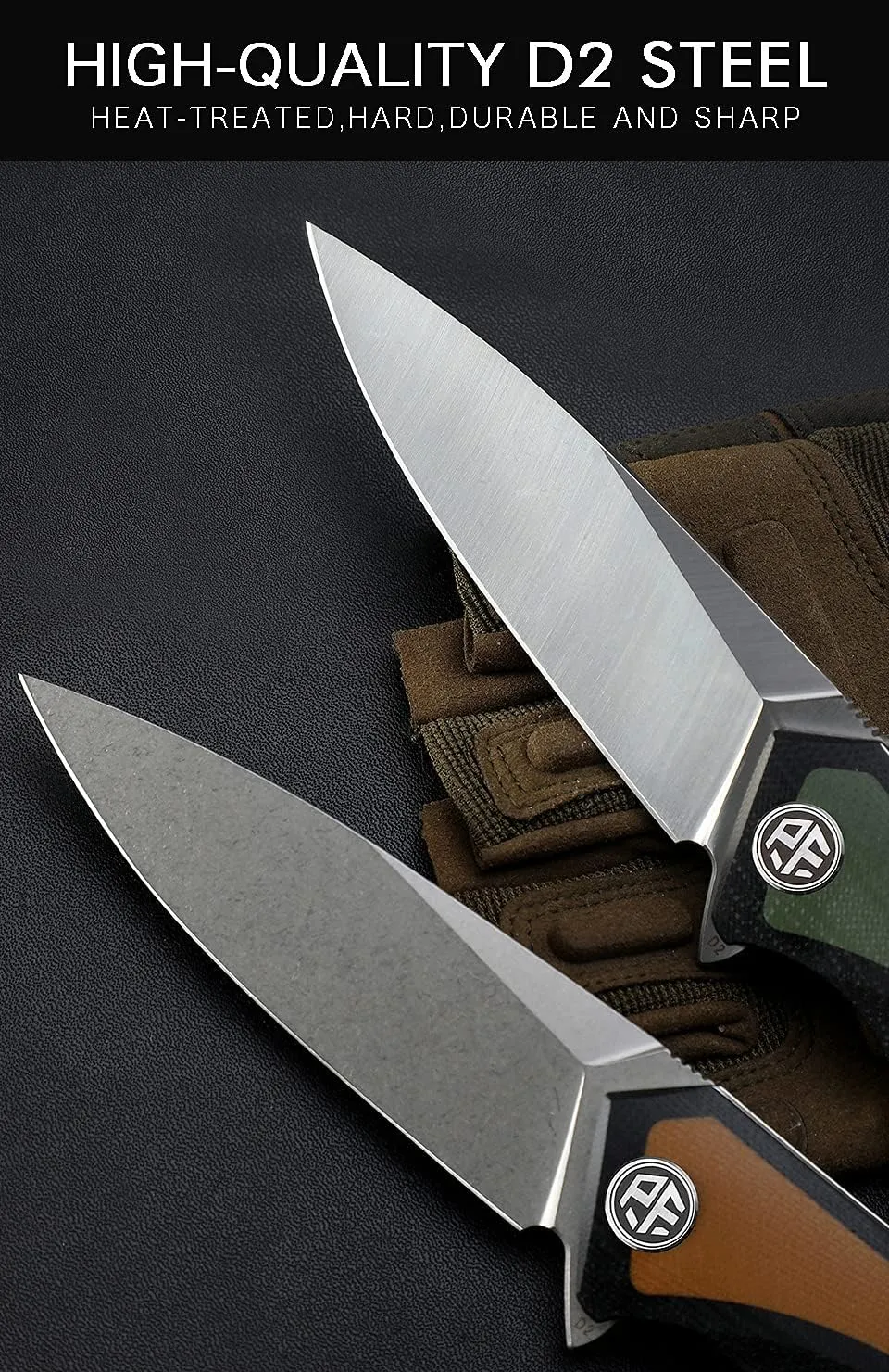 Petrified fish PF838 3.74" D2 steel folding knife outdoor tactical pocket knives G10 handle camping hunting Cutter EDC tool (Green, Stonewash)