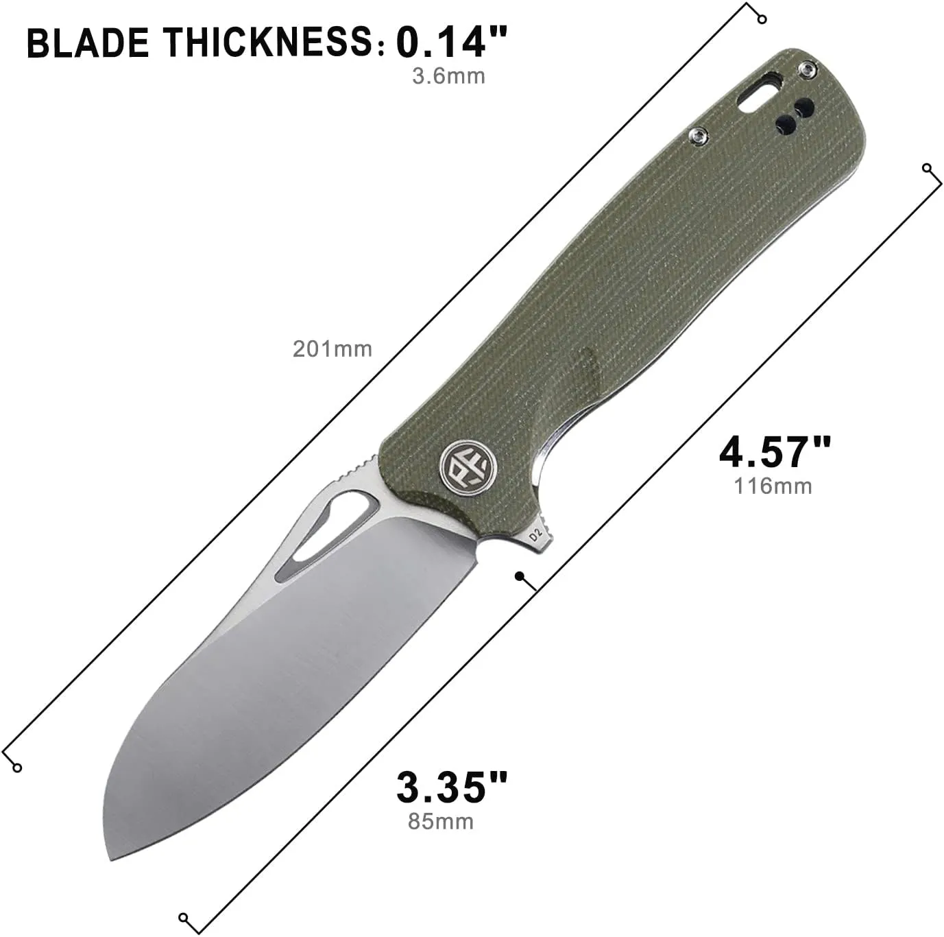 Petrified fish PF868 Bunta,3.35" D2 Satin Blade,146g G10 Handle Flipper Folding knife (Green G10)