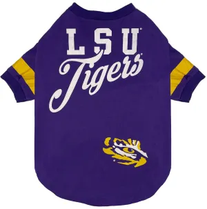 Pets First NCAA LSU Tigers T-Shirt for Dogs & Cats,Small Football/Basketball Dog Shirt for College NCAA Team Fans Fashionable Stripe Design,Team Color,LSU-4146-SM