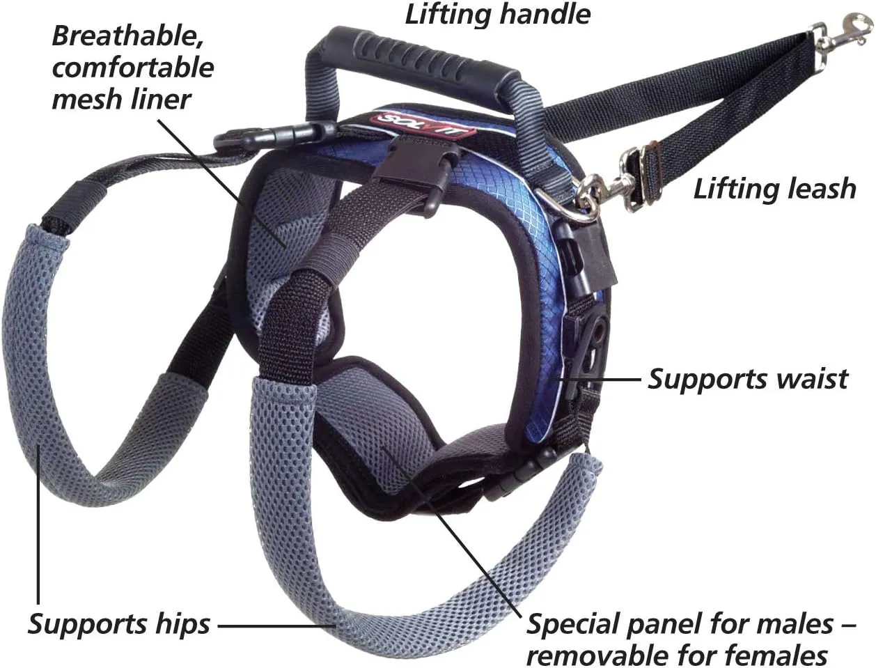 PetSafe CareLift Rear Support Harness - Lifting Aid with Handle and Shoulder Strap - Fits Waist Measuring 27-37 inches, Dog Weight 70lb-130lb, Large, Black