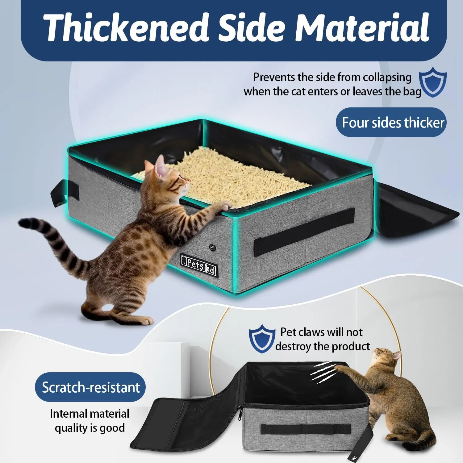 Petskd Portable Cat Travel Litter Box with Lid and 10 pcs Disposable Liner Bags, Leak-Proof and Collapsible, Cat Travel Essentials for Car, Hotel, Airplane and Other Outdoor Use(Grey)