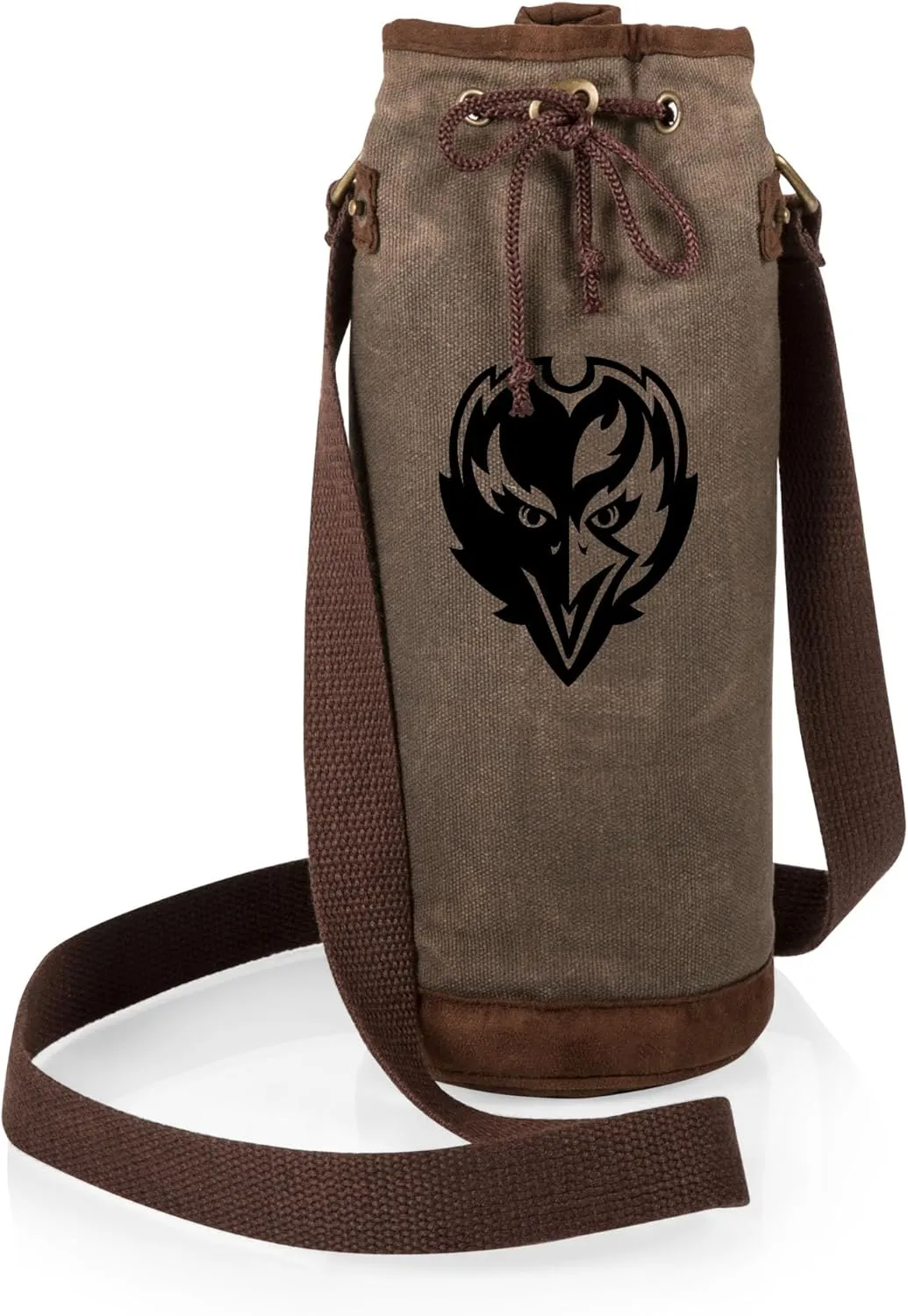 PICNIC TIME NFL Distressed Waxed Canvas Wine Tote, Single Bottle Insulated Bag, Bottle Carrier, Wine Gift Bag, Khaki Green