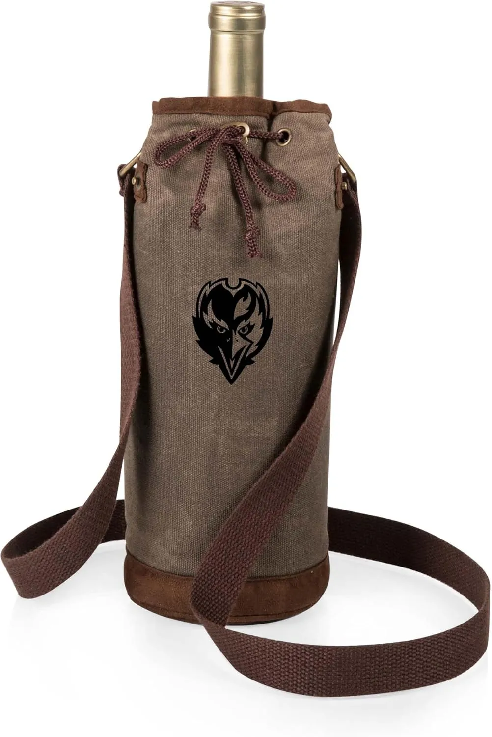 PICNIC TIME NFL Distressed Waxed Canvas Wine Tote, Single Bottle Insulated Bag, Bottle Carrier, Wine Gift Bag, Khaki Green