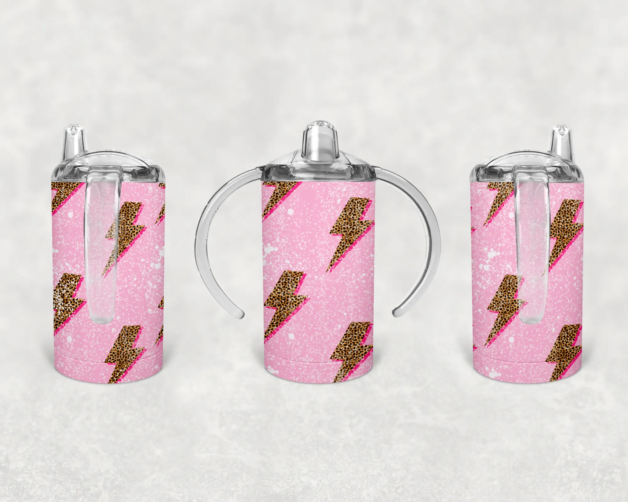 Pink with Cheetah Lightning Bolts Kids Sippy Cup or Water Bottle