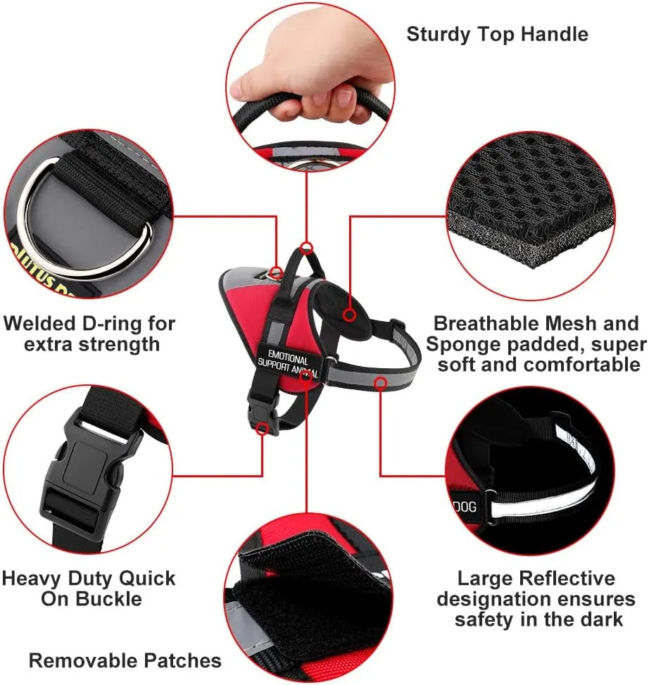 Plutus Pet Emotional Support Dog Vest, No Pull Dog Vest Harness with Easy Control Handle, Reflective Breathable Soft Padded and Adjustable, for Small Medium Large Dogs