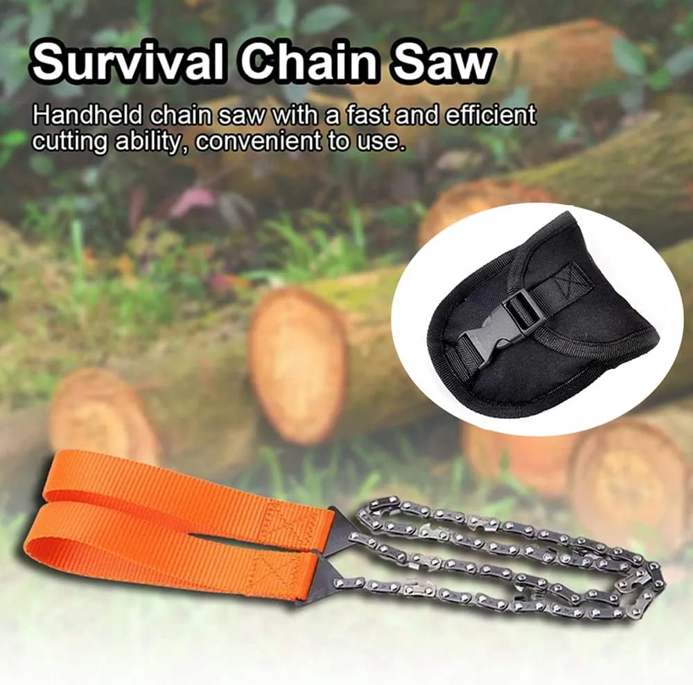 Pocket Chainsaw Outdoor Survival Gear Folding Chain Hand Saw for Camping Hunting Tree Cutting Hiking with Carrying Pouch