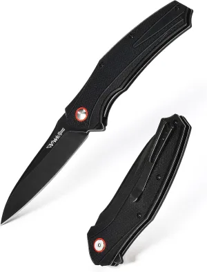 Pocket Folding Knife with 3.74" D2 Blade G10 Handle for Hunting Outdoor Tactical Survival and EDC, Liner Lock, Flipper Open, Belt Clip…