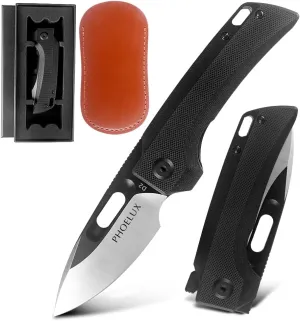 Pocket Folding Knife with D2 Blade and G10 Handle (Black) - 7.16" EDC Knife with Liner Lock and Pocket Clip, Good for Survival, Camping, Outdoor, Hiking and Hunting